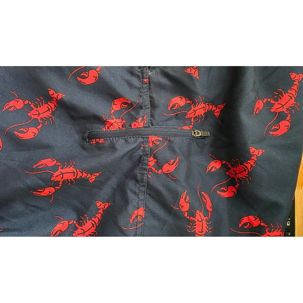 US Polo Assn Men's XXL Swim Trunks Navy Blue Red Lobster Print Board Shorts Mesh